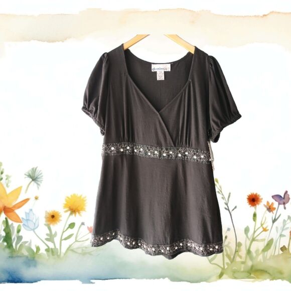 Black BEADED Tunic Top XL NWT Size 1X 16 - 18 Tags - Picture 1 of 6